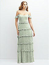 Alt View 1 Thumbnail - Vintage Primrose Sage Tiered Chiffon Maxi A-line Dress with Convertible Ruffle Straps