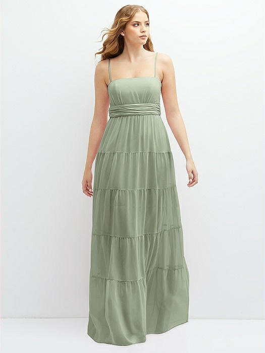 Modern Regency Chiffon Tiered Maxi Dress with Tie-Back