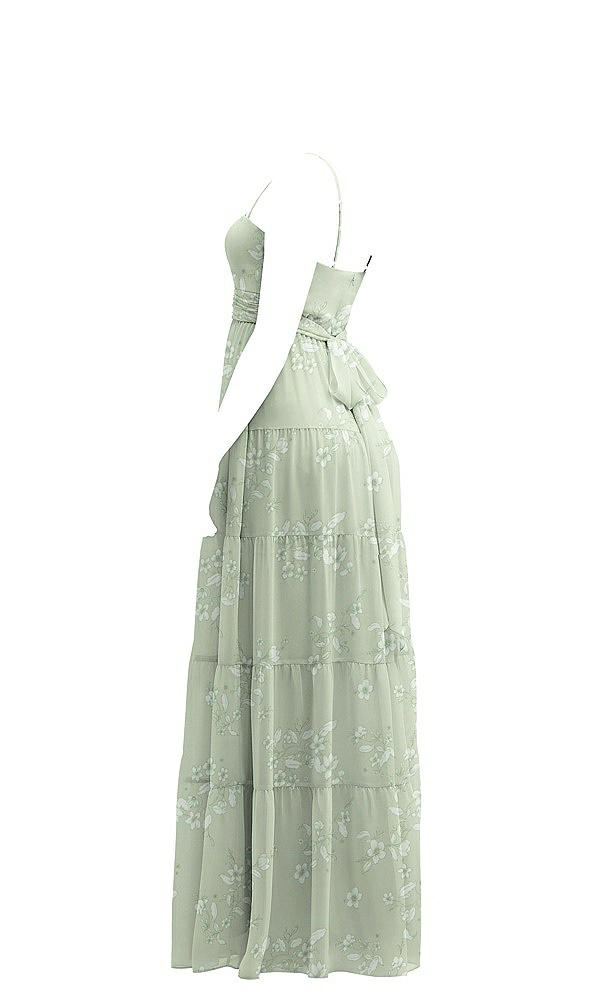 Back View - Vintage Primrose Sage Modern Regency Chiffon Tiered Maxi Dress with Tie-Back