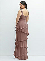 Rear View Thumbnail - Sienna Asymmetrical Tiered Ruffle Chiffon Maxi Dress with Handworked Flowers Detail