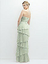 Rear View Thumbnail - Vintage Primrose Sage Strapless Asymmetrical Tiered Ruffle Chiffon Maxi Dress with Handworked Flower Detail