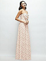 Side View Thumbnail - Coquette Floral Print Strapless Chiffon Maxi Dress with Oversized Bow Bodice