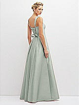 Rear View Thumbnail - Willow Green Lace-Up Back Bustier Satin Dress with Full Skirt and Pockets