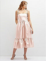 Front View Thumbnail - Blush Shirred Ruffle Hem Midi Dress with Self-Tie Spaghetti Straps and Pockets