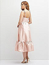 Rear View Thumbnail - Blush Shirred Ruffle Hem Midi Dress with Self-Tie Spaghetti Straps and Pockets