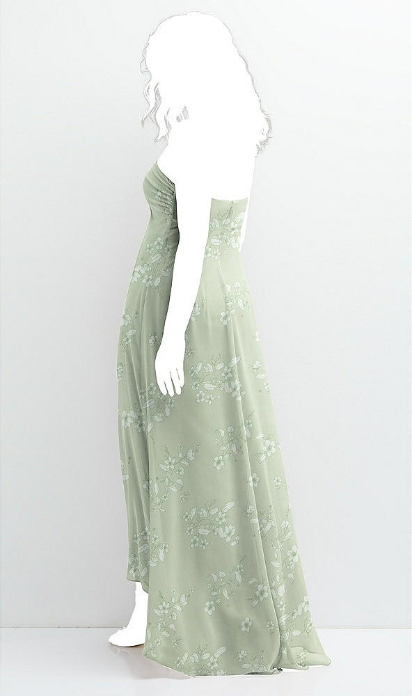 Back View - Vintage Primrose Sage Strapless Draped Notch Neck Chiffon High-Low Dress