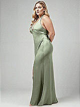 Alt View 2 Thumbnail - Sage Plunge Halter Open-Back Maxi Bias Dress with Low Tie Back