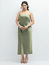 Alt View 1 Thumbnail - Sage Strapless Midi Bias Column Dress with Peek-a-Boo Corset Back