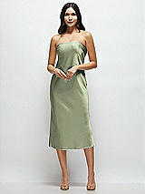 Front View Thumbnail - Sage Strapless Midi Bias Column Dress with Peek-a-Boo Corset Back