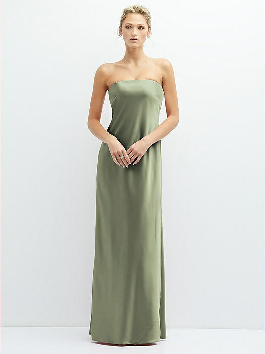 Strapless Maxi Bias Column Dress with Peek-a-Boo Corset Back