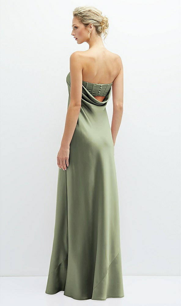 Back View - Sage Strapless Maxi Bias Column Dress with Peek-a-Boo Corset Back