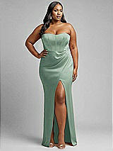 Alt View 1 Thumbnail - Seagrass Strapless Topstitched Corset Satin Maxi Dress with Draped Column Skirt