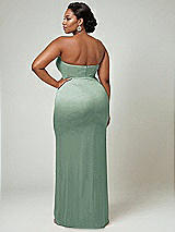 Alt View 2 Thumbnail - Seagrass Strapless Topstitched Corset Satin Maxi Dress with Draped Column Skirt