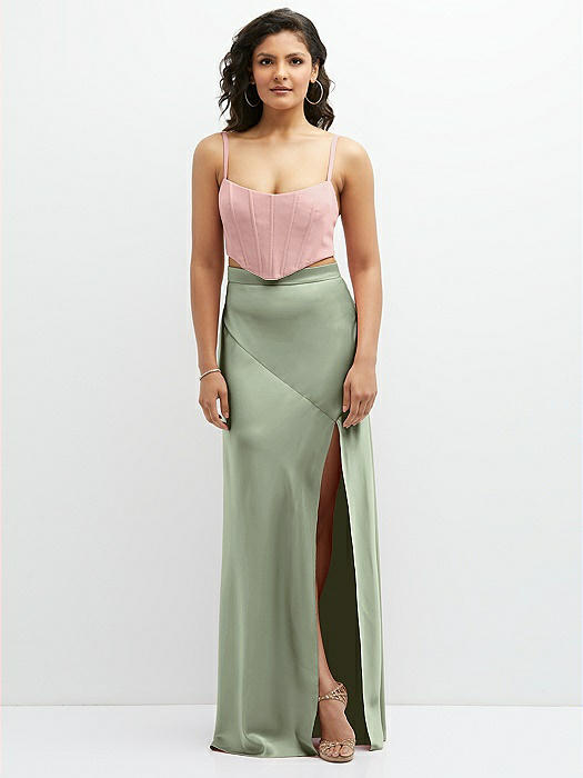 Satin Mix-and-Match High Waist Seamed Bias Skirt