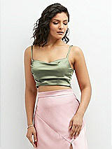 Front View Thumbnail - Sage Satin Mix-and-Match Draped Midriff Top