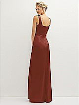 Rear View Thumbnail - Auburn Moon Square-Neck Satin A-line Maxi Dress with Front Slit