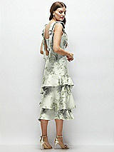 Alt View 3 Thumbnail - Cottage Rose Sage Floral Bow-Shoulder Satin Midi Dress with Asymmetrical Tiered Skirt