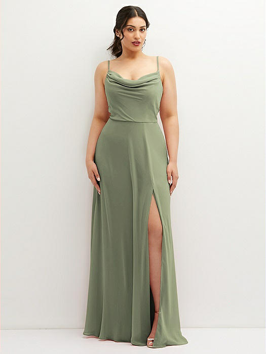 Soft Cowl-Neck A-Line Maxi Dress with Adjustable Straps