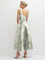 Rear View Thumbnail - Cottage Rose Sage Floral Square Neck Satin Midi Dress with Full Skirt & Pockets