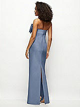 Rear View Thumbnail - Larkspur Blue Strapless Satin Column Maxi Dress with Oversized Handcrafted Bow