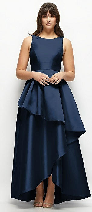 Satin Maxi Dress with Asymmetrical Layered Ballgown Skirt