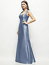 Side View Thumbnail - Larkspur Blue Satin Square Neck Fit and Flare Maxi Dress