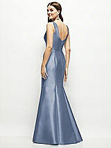 Rear View Thumbnail - Larkspur Blue Satin Square Neck Fit and Flare Maxi Dress