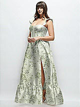 Alt View 2 Thumbnail - Cottage Rose Sage Floral Satin Corset Maxi Dress with Ruffle Straps & Skirt