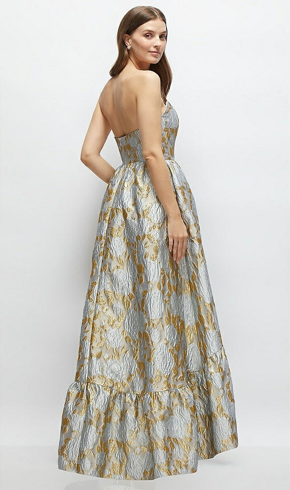 Back View - Winter Mist Strapless Cat-Eye Boned Bodice Brocade High-Low Dress