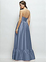 Rear View Thumbnail - Larkspur Blue Strapless Cat-Eye Boned Bodice Maxi Dress with Ruffle Hem