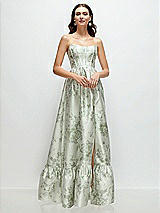 Side View Thumbnail - Cottage Rose Sage Floral Strapless Cat-Eye Boned Bodice Maxi Dress with Ruffle Hem