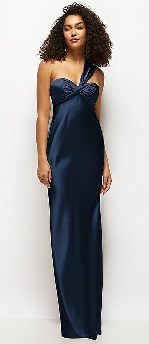 Satin Twist Bandeau One-Shoulder Bias Maxi Dress