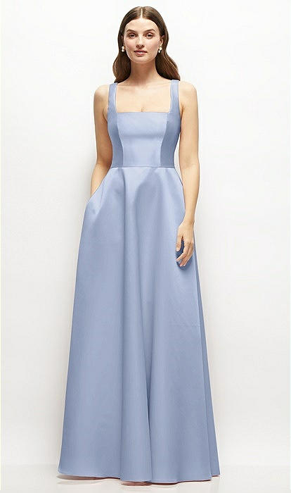 Square-neck Satin Maxi Bridesmaid Dress With Full Skirt In Sky Blue | The  Dessy Group