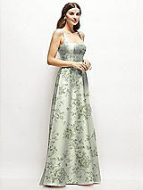 Side View Thumbnail - Cottage Rose Sage Floral Square-Neck Satin Maxi Dress with Full Skirt