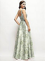 Rear View Thumbnail - Cottage Rose Sage Floral Square-Neck Satin Maxi Dress with Full Skirt