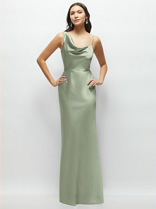 One-Shoulder Draped Cowl A-Line Satin Maxi Dress