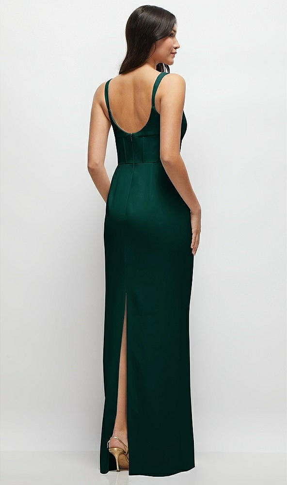 Back View - Evergreen Corset Midriff Crepe Column Maxi Dress