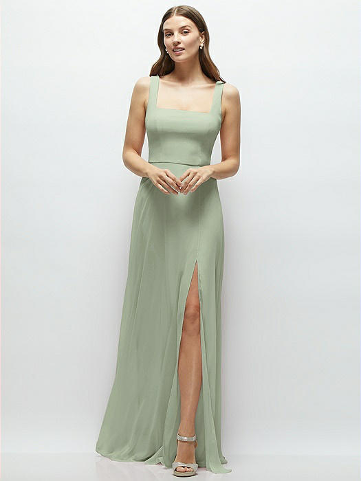 Square Neck Chiffon Maxi Dress with Circle Skirt