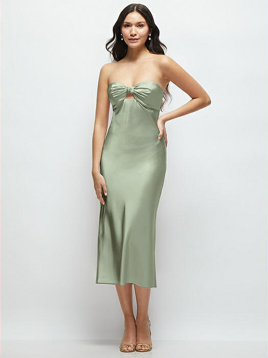 Strapless Bow-Bandeau Cutout Satin Midi Slip Dress