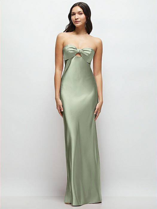 Strapless Bow-Bandeau Cutout Satin Maxi Slip Dress