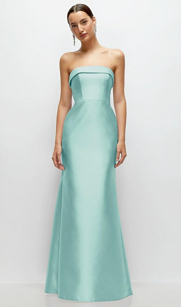 Front View - Coastal Strapless Cuff Neckline Satin Trumpet Gown