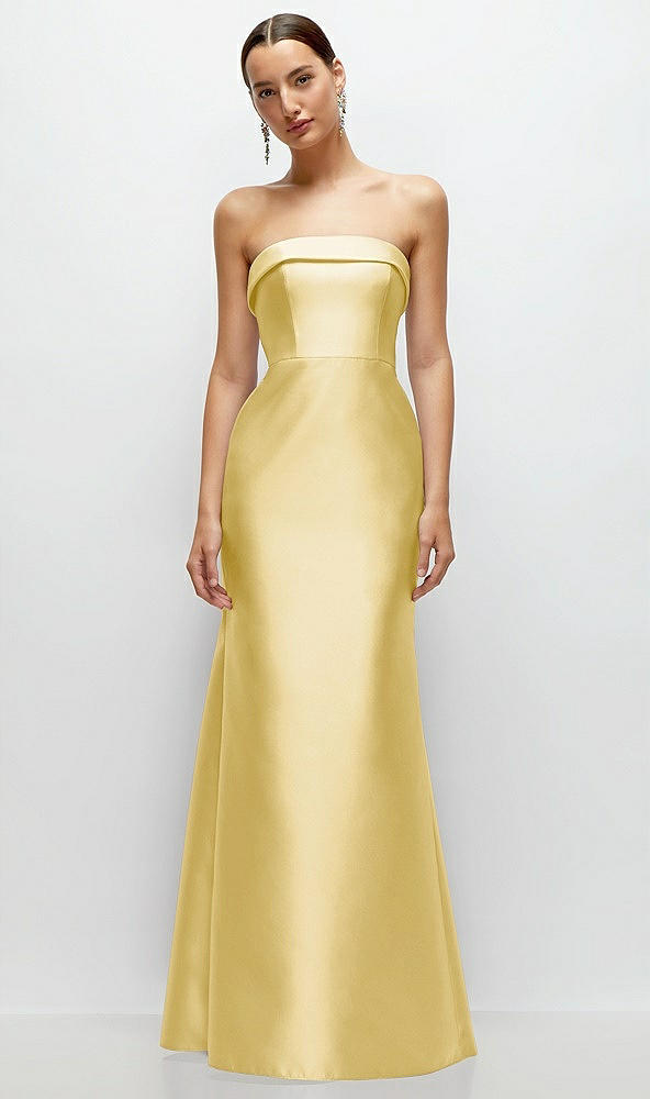 Front View - Maize Strapless Cuff Neckline Satin Trumpet Gown