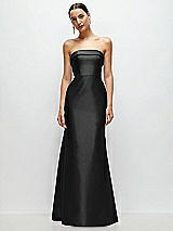 Front View Thumbnail - Black Strapless Cuff Neckline Satin Trumpet Gown