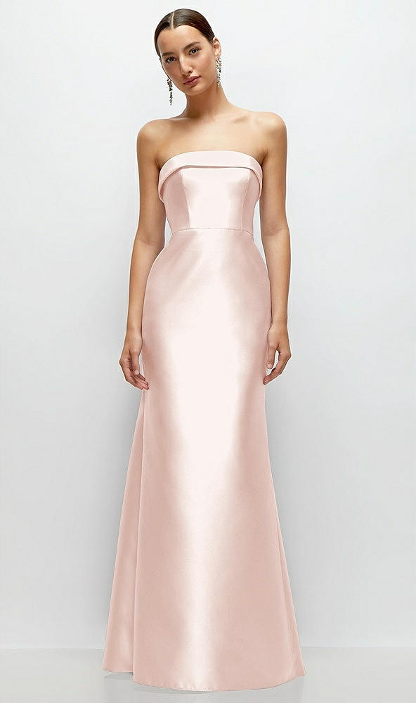 Front View - Blush Strapless Cuff Neckline Satin Trumpet Gown