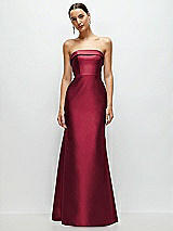 Front View Thumbnail - Burgundy Strapless Cuff Neckline Satin Trumpet Gown