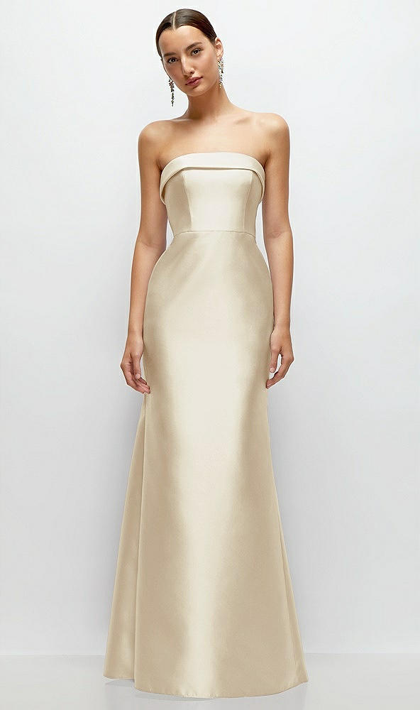 Front View - Champagne Strapless Cuff Neckline Satin Trumpet Gown