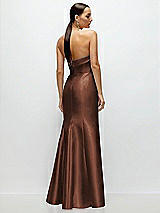 Rear View Thumbnail - Cognac Strapless Cuff Neckline Satin Trumpet Gown