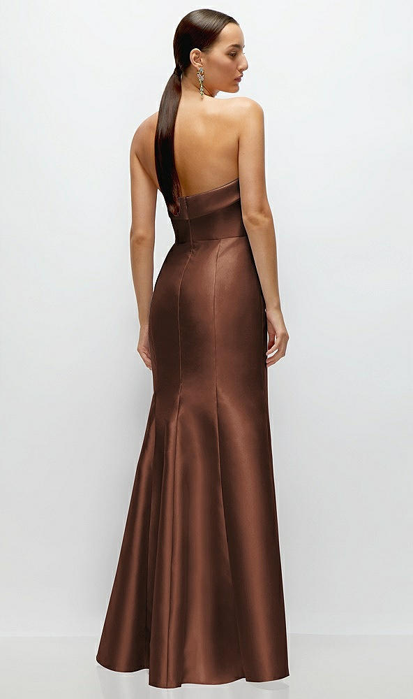 Back View - Cognac Strapless Cuff Neckline Satin Trumpet Gown