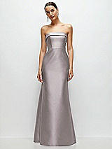 Front View Thumbnail - Cashmere Gray Strapless Cuff Neckline Satin Trumpet Gown