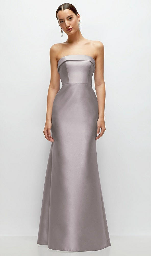 Front View - Cashmere Gray Strapless Cuff Neckline Satin Trumpet Gown